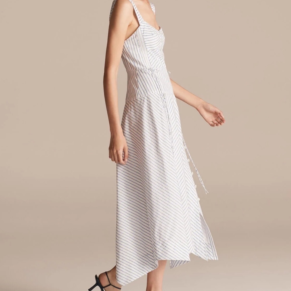 NWT! Rebecca Taylor Pinstripe Midi Tank Dress Sz 12 - Picture 3 of 16